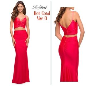 La Femme Hot Coral Skirt Set